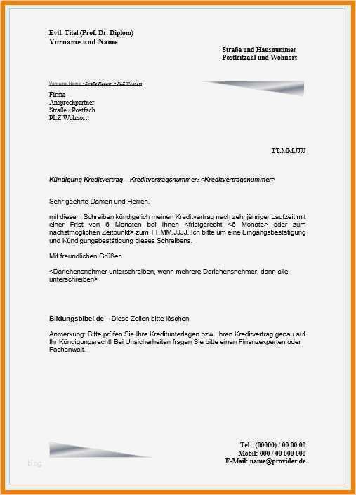 Kündigung Bausparvertrag Vorlage Hübsch 9 ündigen Vorlage
