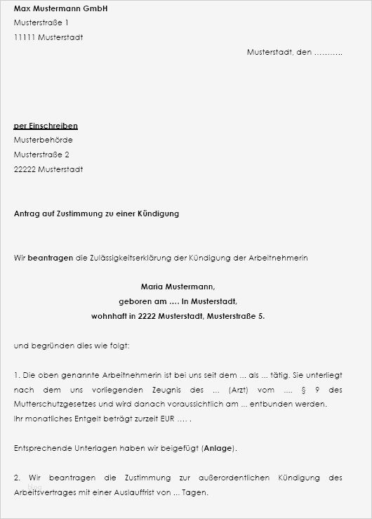 Kündigung Beim Arbeitgeber Vorlage Elegant Kündigung Während Des Mutterschutzes Muster Zum Download