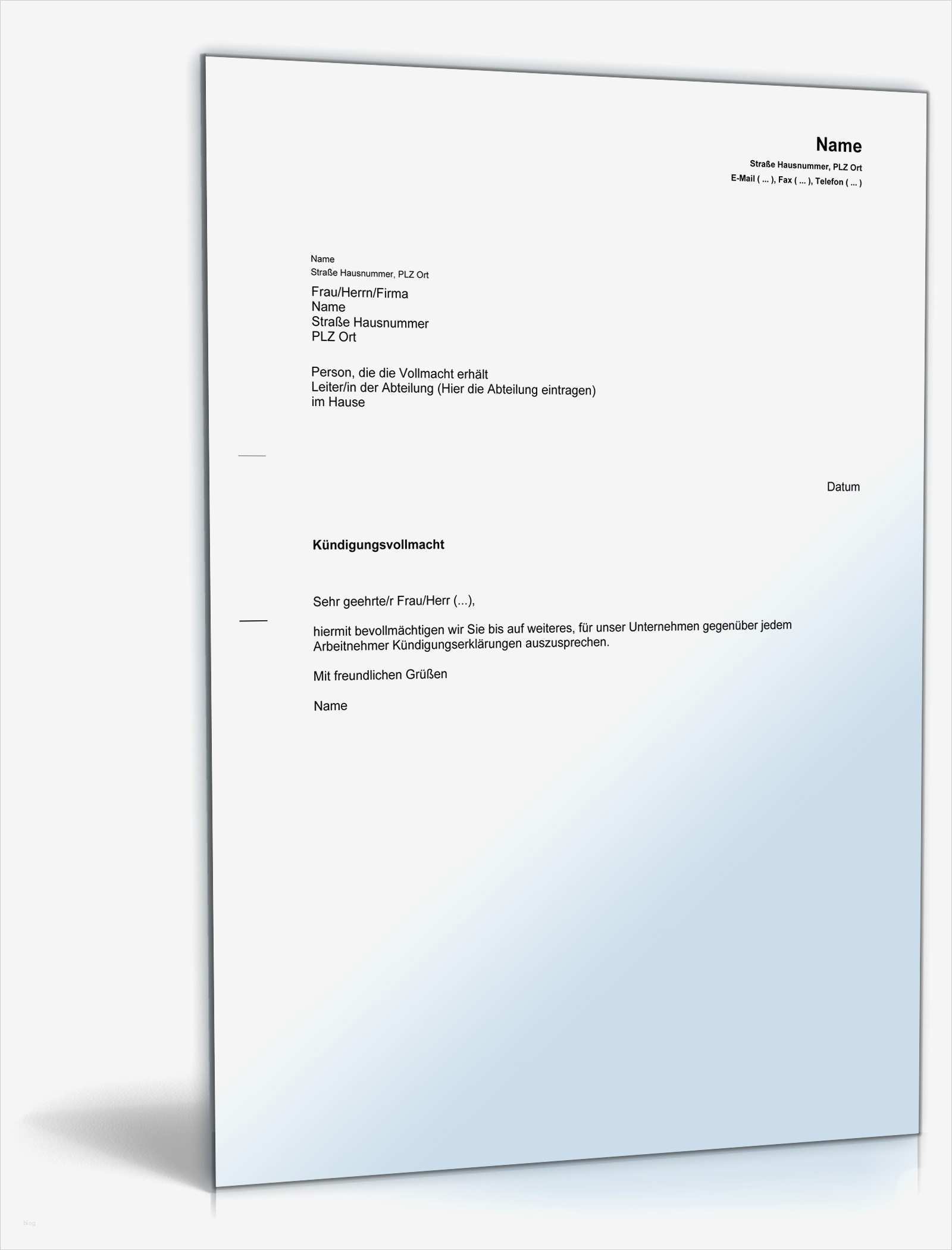 Kündigung Beim Arbeitgeber Vorlage Gut Kündigungsvollmacht Rechtssicheres Muster Zum Download