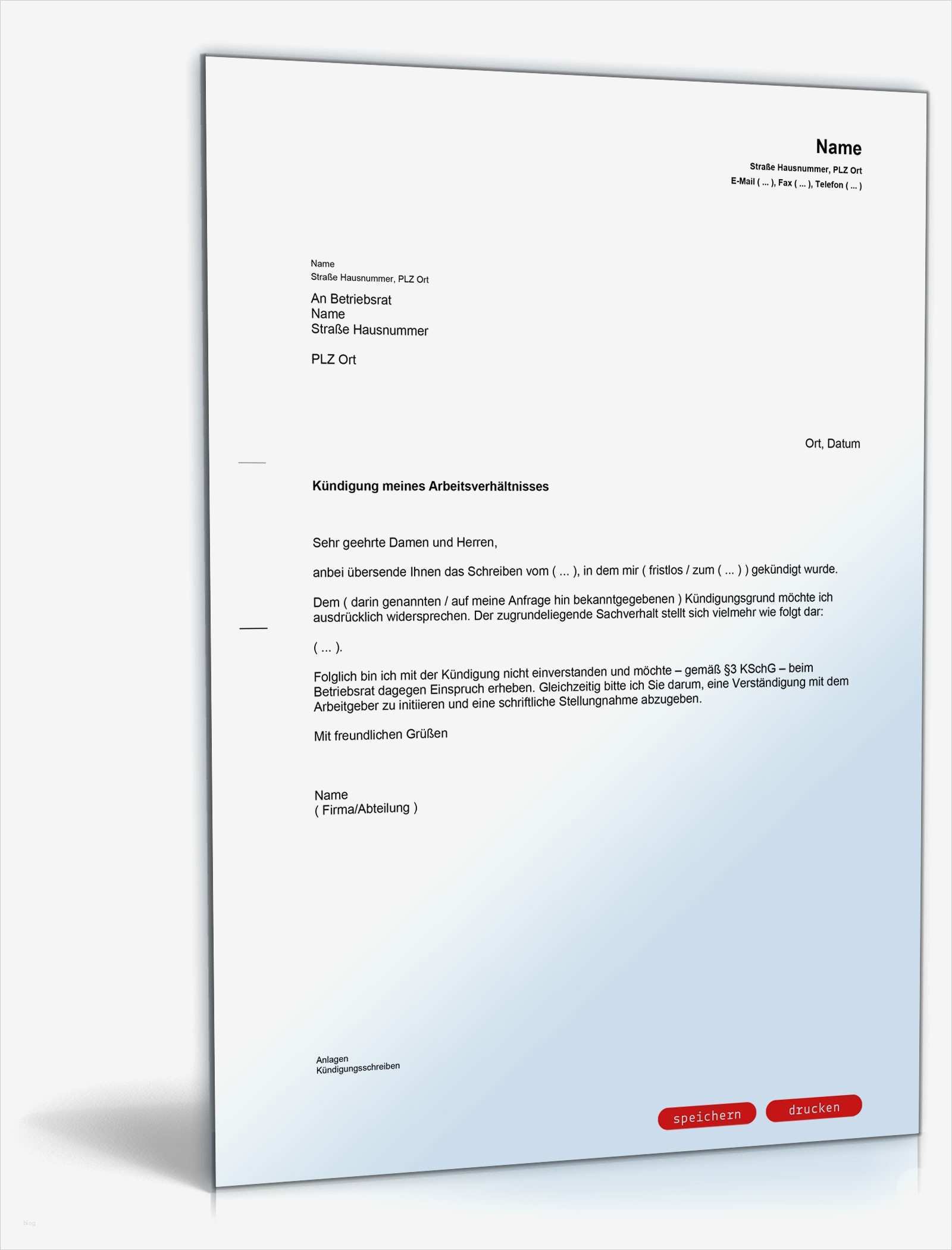 Kündigung Beim Arbeitgeber Vorlage Schön Einspruch Gegen Kündigung Beim Betriebsrat