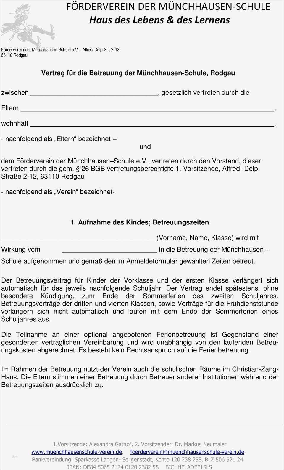 Kündigung Betreuungsvertrag Vorlage Bewundernswert FÖrderverein Der MÜnchhausen Schule Haus Des Lebens & Des