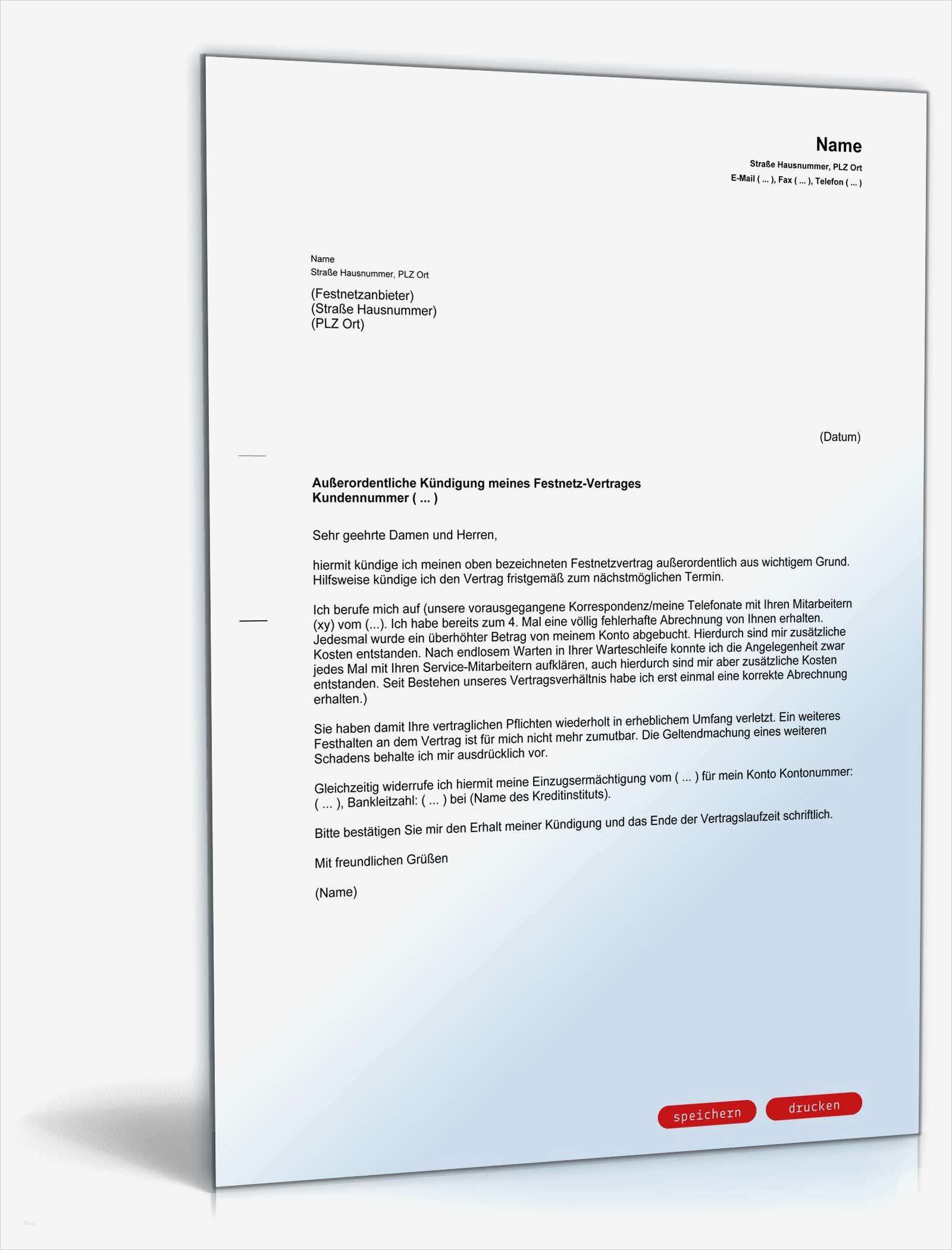 Kündigung Festnetz Telekom Vorlage Angenehm Fristlose Kündigung Festnetzvertrag