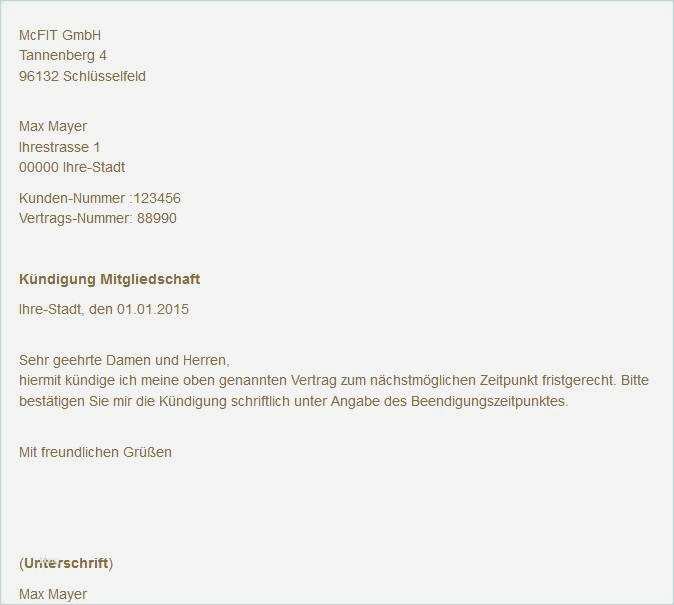 Kündigung Fitnessstudio Umzug Vorlage Gut Mcfit Kündigen Kostenloser Musterbrief & Tipps