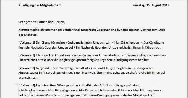 Kündigung Fitnessstudio Umzug Vorlage Schön Kündigung Mcfit Vertrag Vorlage Fwptc