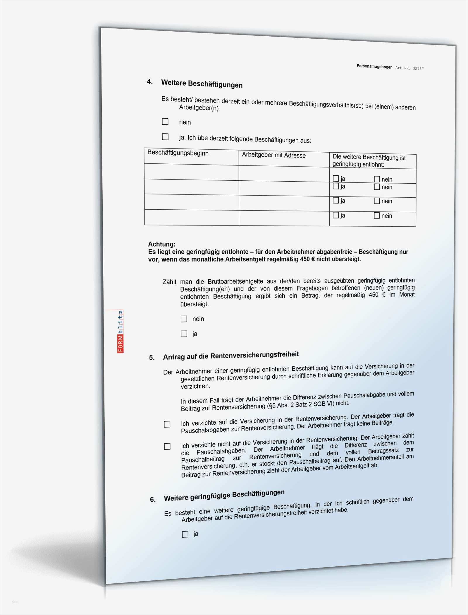 Kündigung Geringfügig Beschäftigte Vorlage Best Of Personalfragebogen Minijob