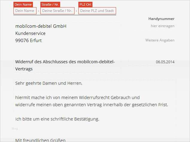 Kündigung Handyvertrag Vodafone Vorlage Süß Mobil Debitel Widerruf Vorlage Download Chip