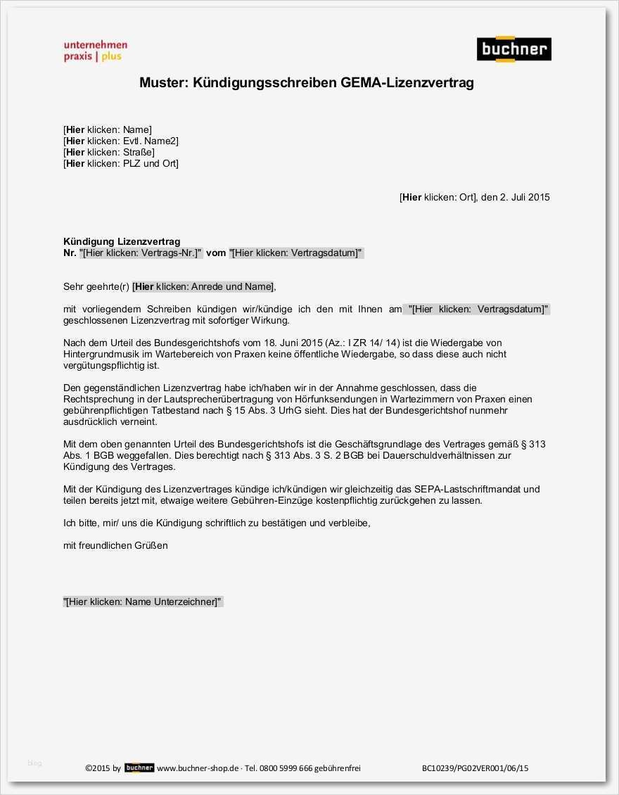 Kündigung Hausratversicherung todesfall Vorlage Genial Kündigungsschreiben Gema Lizenzvertrag Praxisführung