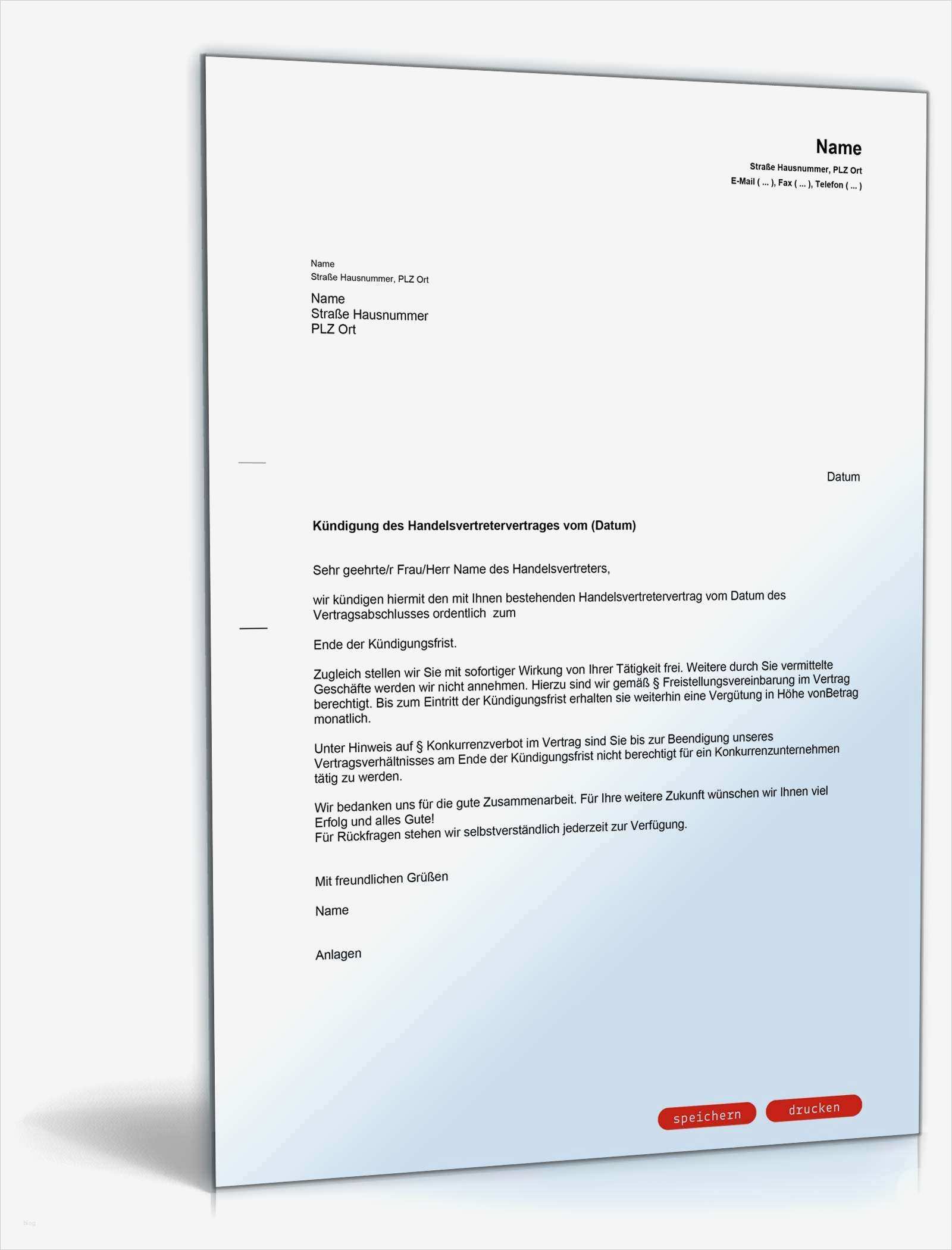 Kündigung Klarmobil Vorlage Luxus Fristgemäße Kündigung Handelsvertreter