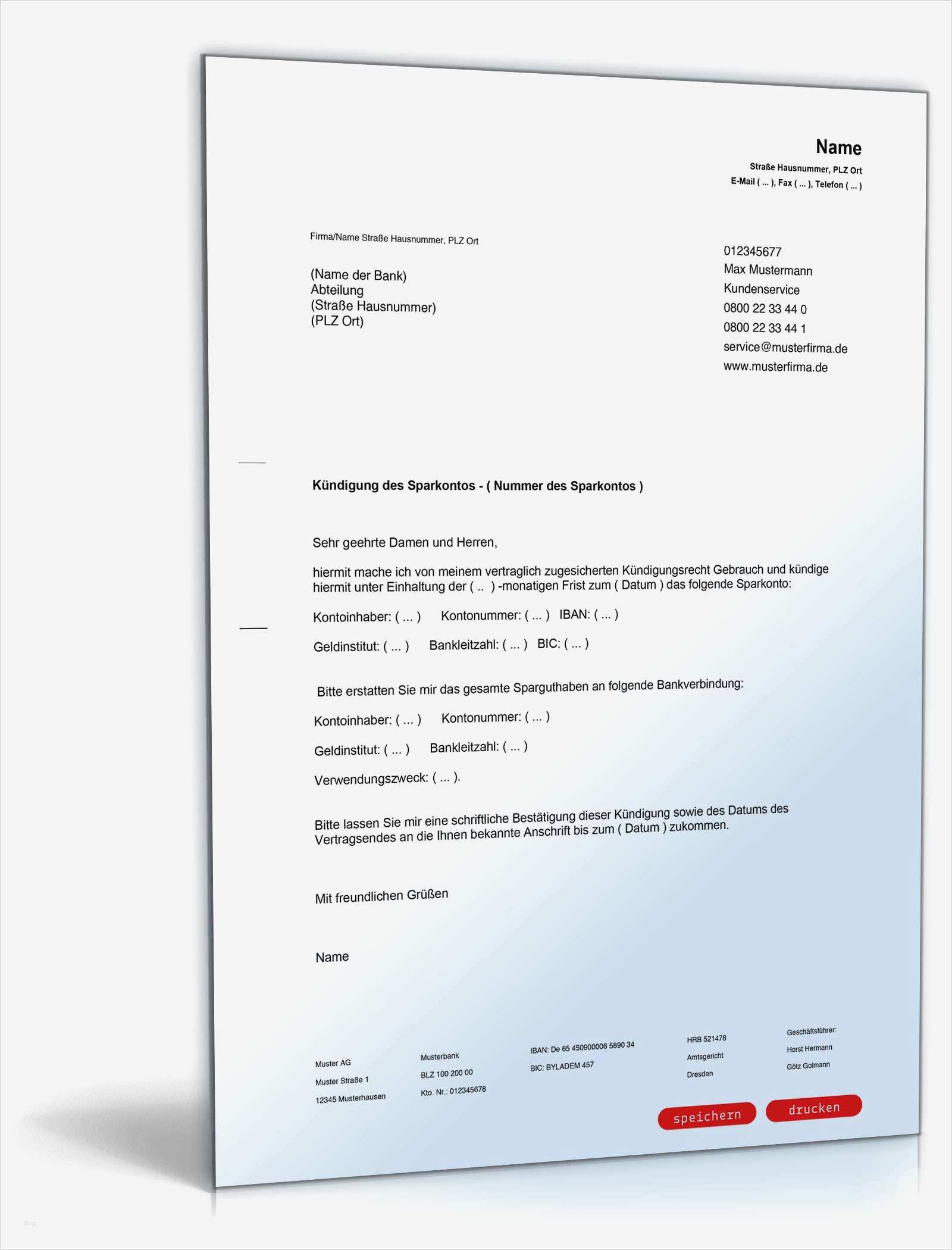 Kündigung Konto Vorlage Erstaunlich Kündigung Sparkonto