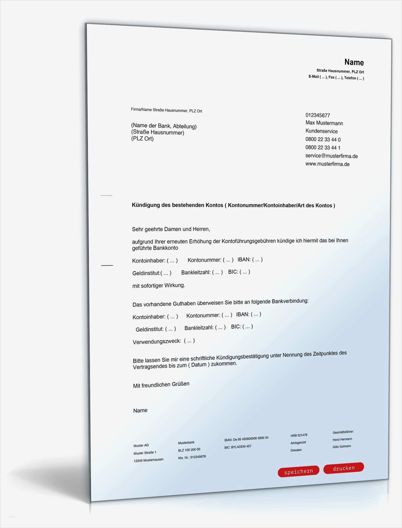 Kündigung Konto Vorlage Neu Kündigung Bankkonto