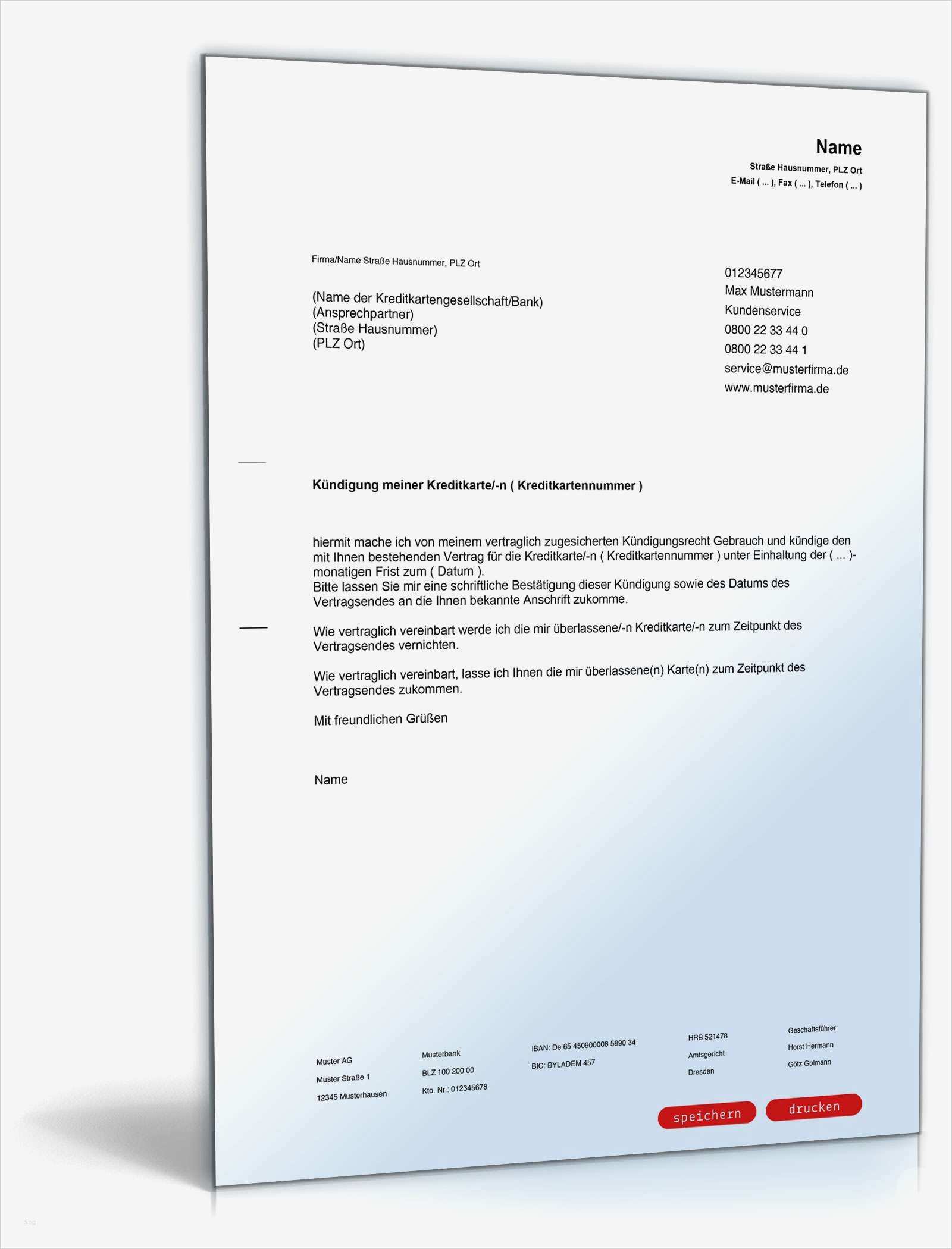 Kündigung Kreditkarte Vorlage Erstaunlich Kündigung Kreditkarte Muster Zum Download
