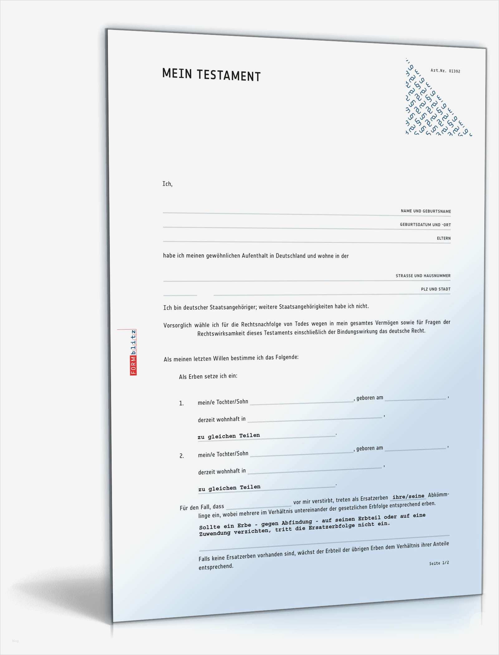 Kündigung Lebensversicherung Vorlage Pdf Elegant Einfaches Testament