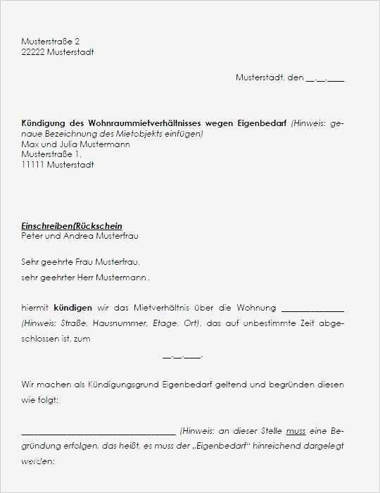 Kündigung Mietvertrag Vermieter Eigenbedarf Vorlage Großartig Kündigung Mietvertrag Eigenbedarf