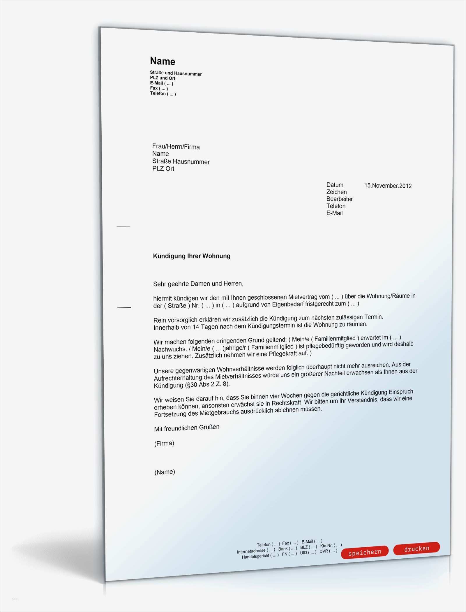 Kündigung Mietvertrag Wegen Eigenbedarf Vorlage Kostenlos Schön Kündigung Mietvertrag Eigenbedarf Muster Kostenlos