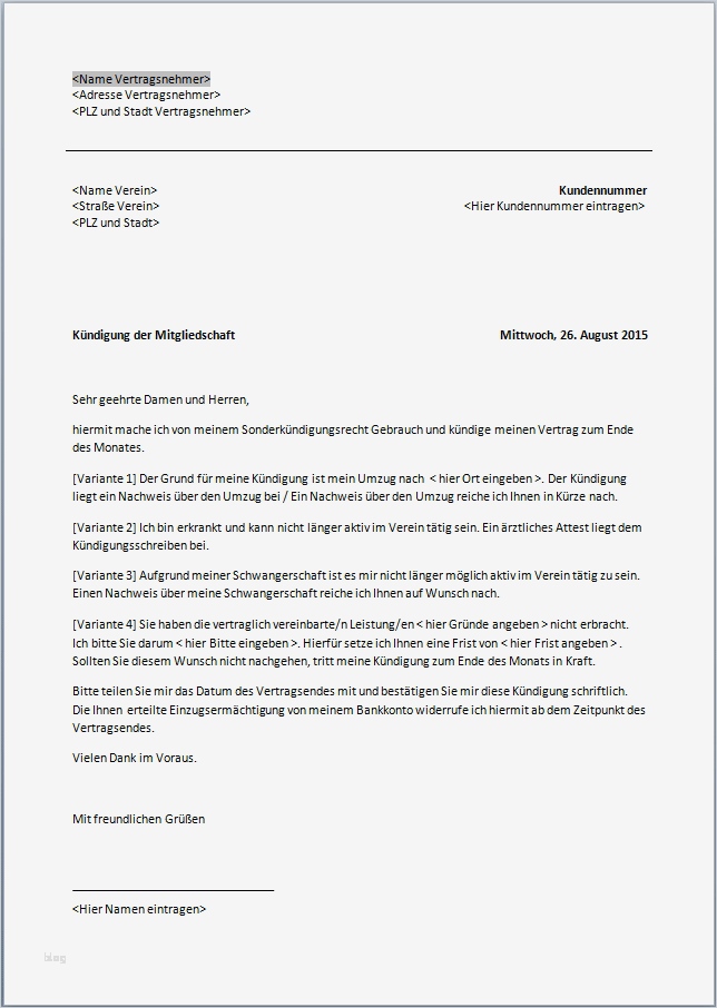 Kündigung Mitgliedschaft Vorlage Kostenlos Einzigartig Kündigung Mitgliedschaft Vorlage Text Word