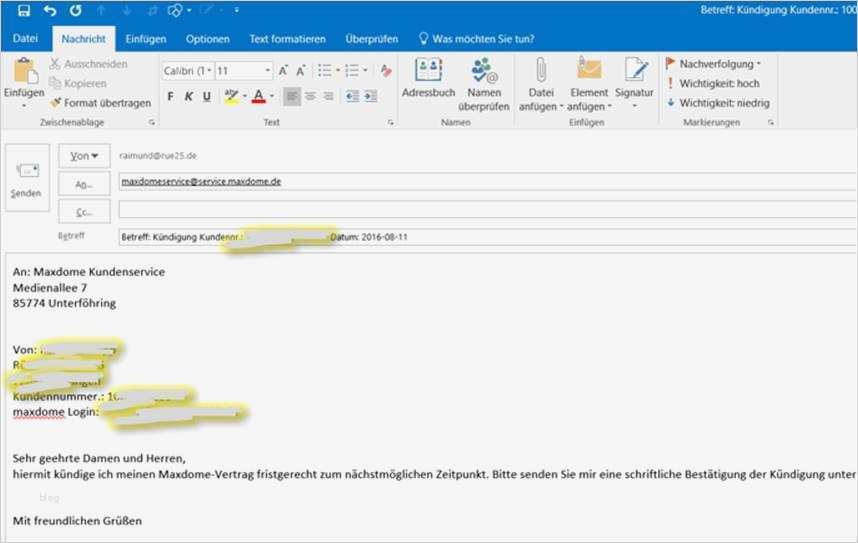 Kündigung Per Email Vorlage Gut Kündigung Beim Maxdome Per Email Codedocu De sonstiges