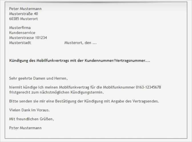 Kündigung Vorlage Einzigartig Kündigung Handyvertrag Vorlage Download