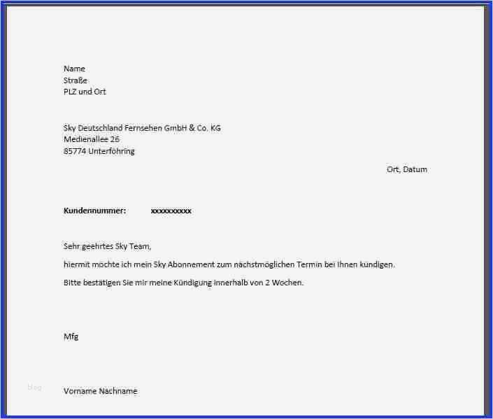 Kündigung Vorlage Word Erstaunlich Sky Kündigung Vorlage Word