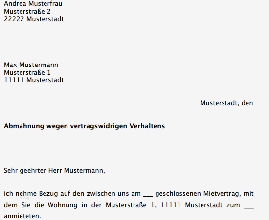 Kündigung Wegen Nicht Erbrachter Leistung Vorlage Einzigartig Abmahnung Vertragswidriges Verhalten Muster Als Download