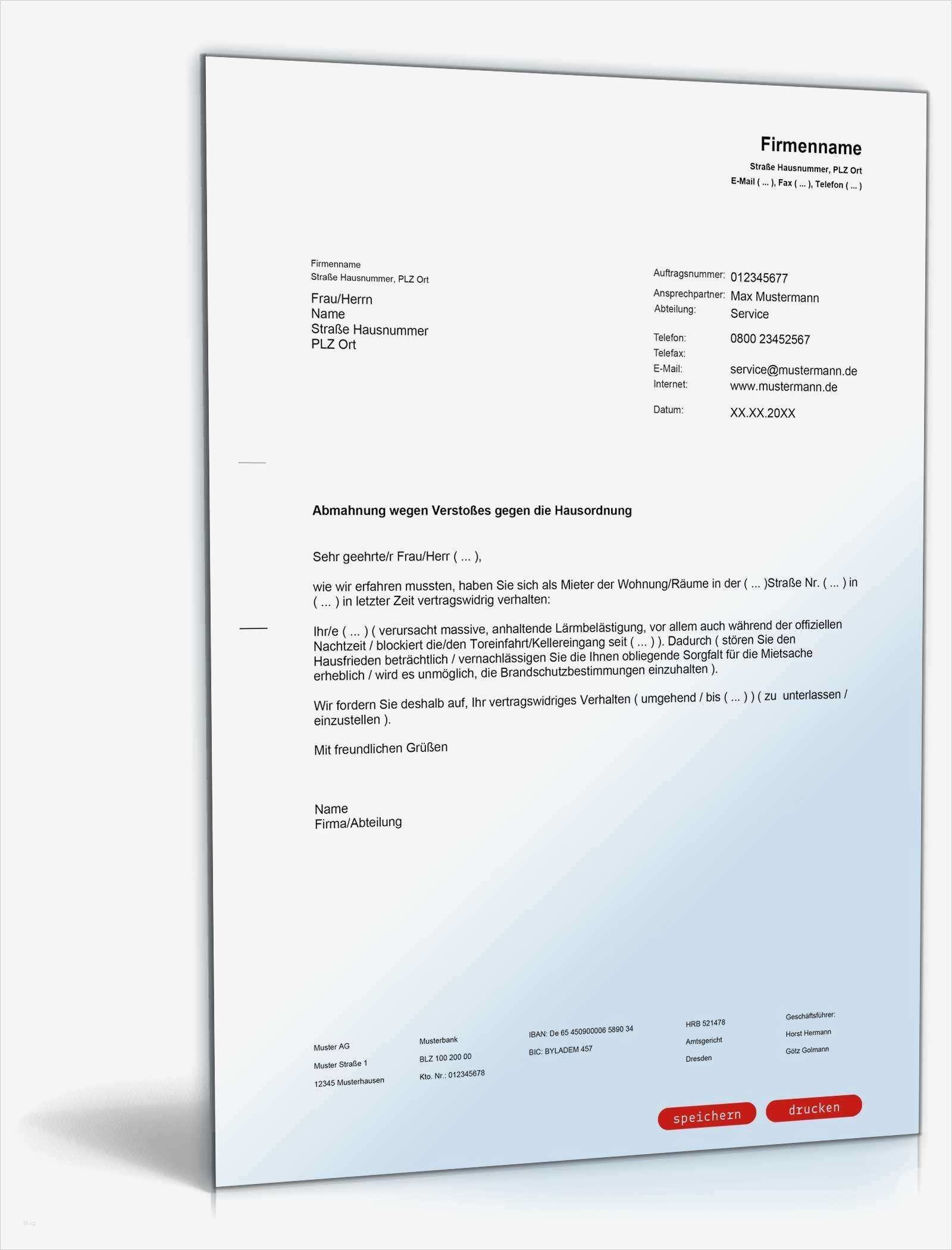 Kündigung Wegen Nicht Erbrachter Leistung Vorlage Wunderbar Abmahnung Mieter Verstoß Gegen Hausordnung