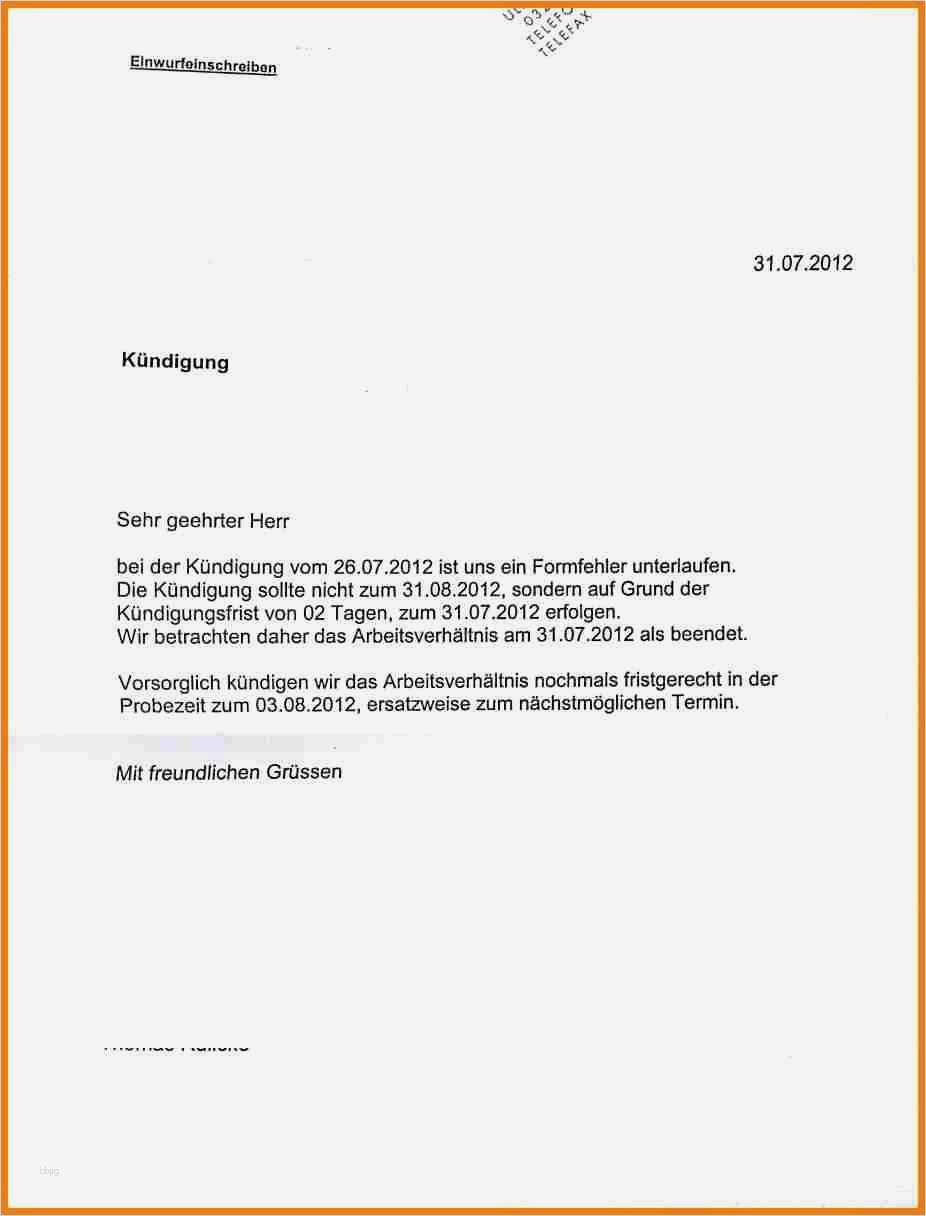 Kündigung Zeitarbeit Probezeit Vorlage Neu Kündigungsschreiben In Der Probezeit Arbeitnehmer Vorlage