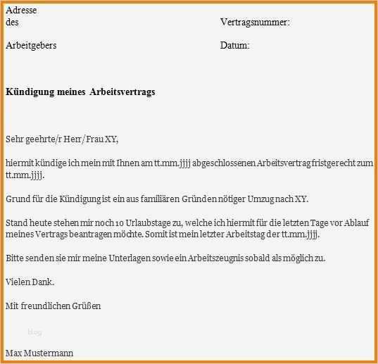 Kündigungsschreiben Arbeitnehmer Vorlage Wunderbar 5 Vorlage Kündigung Arbeitsvertrag
