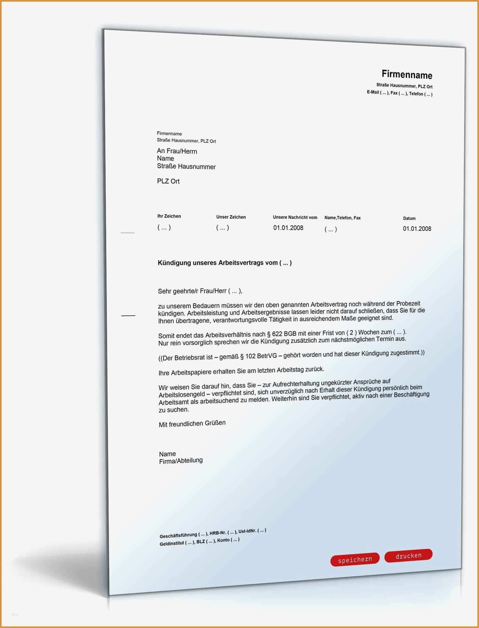 Kündigungsschreiben Ausbildung Probezeit Vorlage Erstaunlich 11 Kündigungsschreiben Arbeitsvertrag