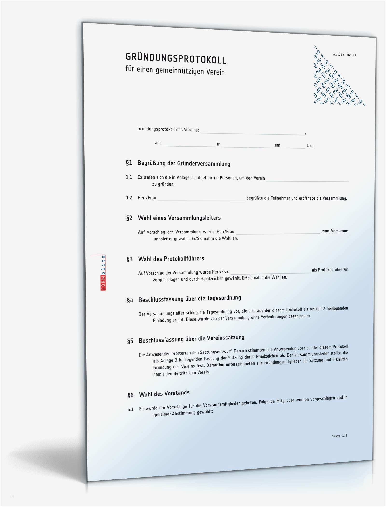 Kündigungsschreiben Verein Vorlage Großartig Gründungsprotokoll Gemeinnütziger Verein Muster Vorlage