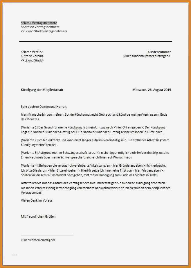Kündigungsschreiben Verein Vorlage Süß 8 ündigung Verein