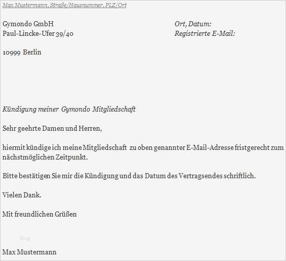 Kündigungsschreiben Vorlage Fitness Best Of Gymondo Kündigen Schnell Und Einfach