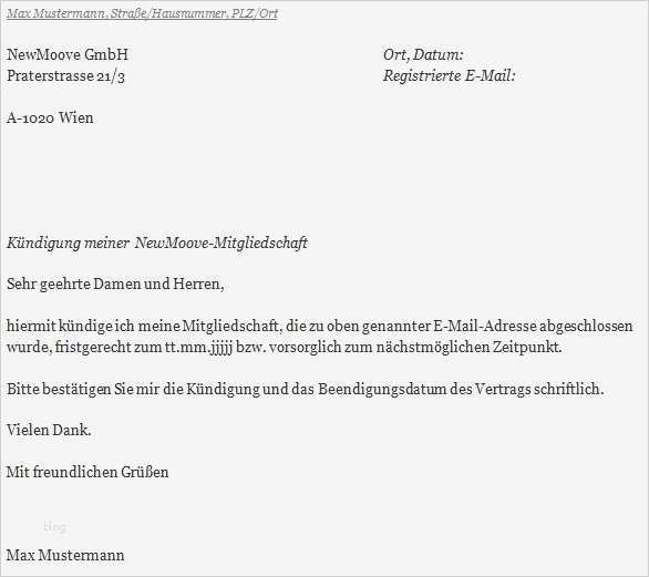 Kündigungsschreiben Vorlage Fitness Genial Newmoove Kündigen Schnell Und Einfach
