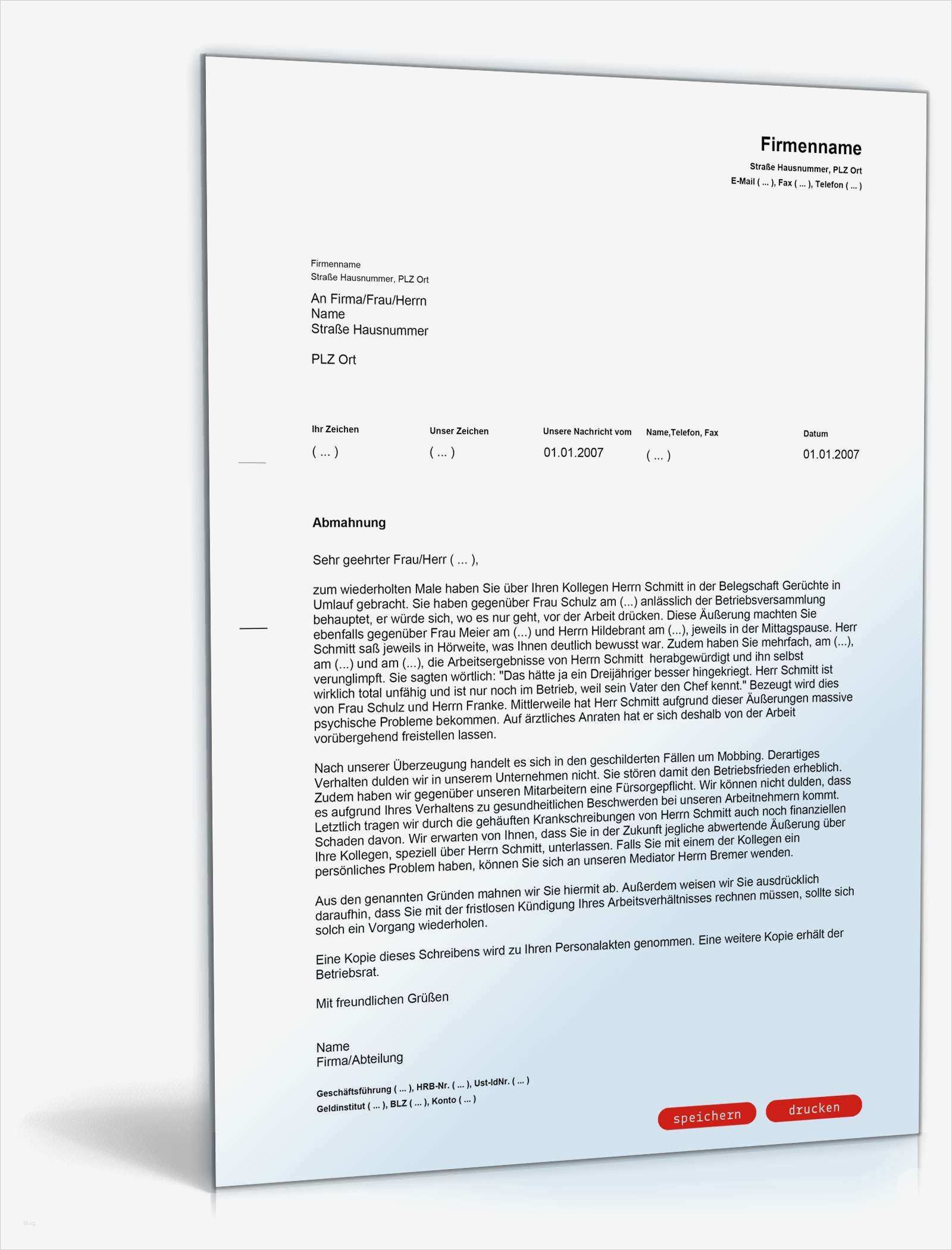 Kündigungsschreiben Wegen Mobbing Vorlage Fabelhaft Abmahnung Mobbing Muster Vorlage Zum Download