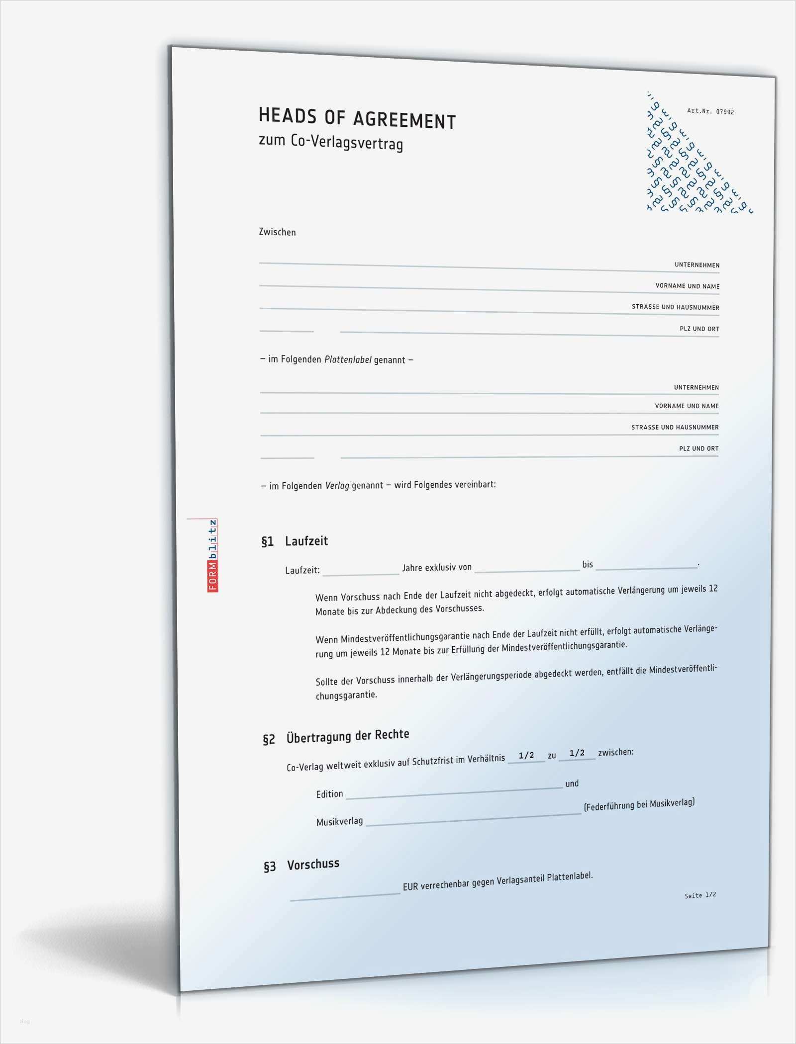 Künstlervertrag Vorlage Elegant Heads Of Agreement Zum Musikverlagsvertrag