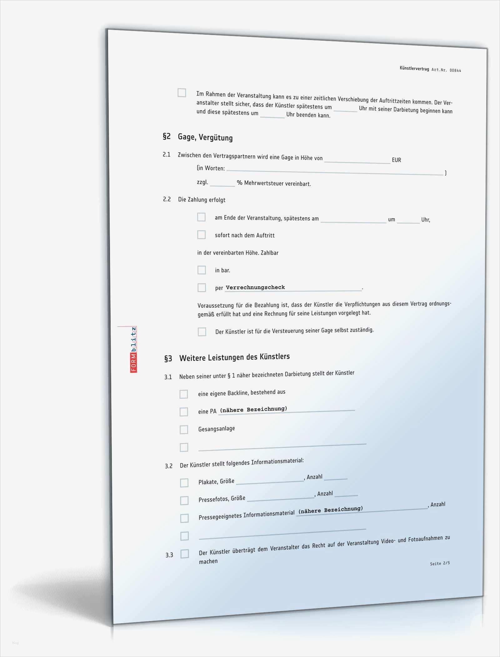 Künstlervertrag Vorlage Süß Künstlervertrag