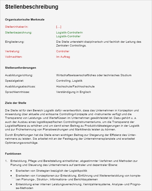 Lagerlogistik Bewerbung Vorlage Fabelhaft Stellenbeschreibung Logistikcontroller In sofort Download