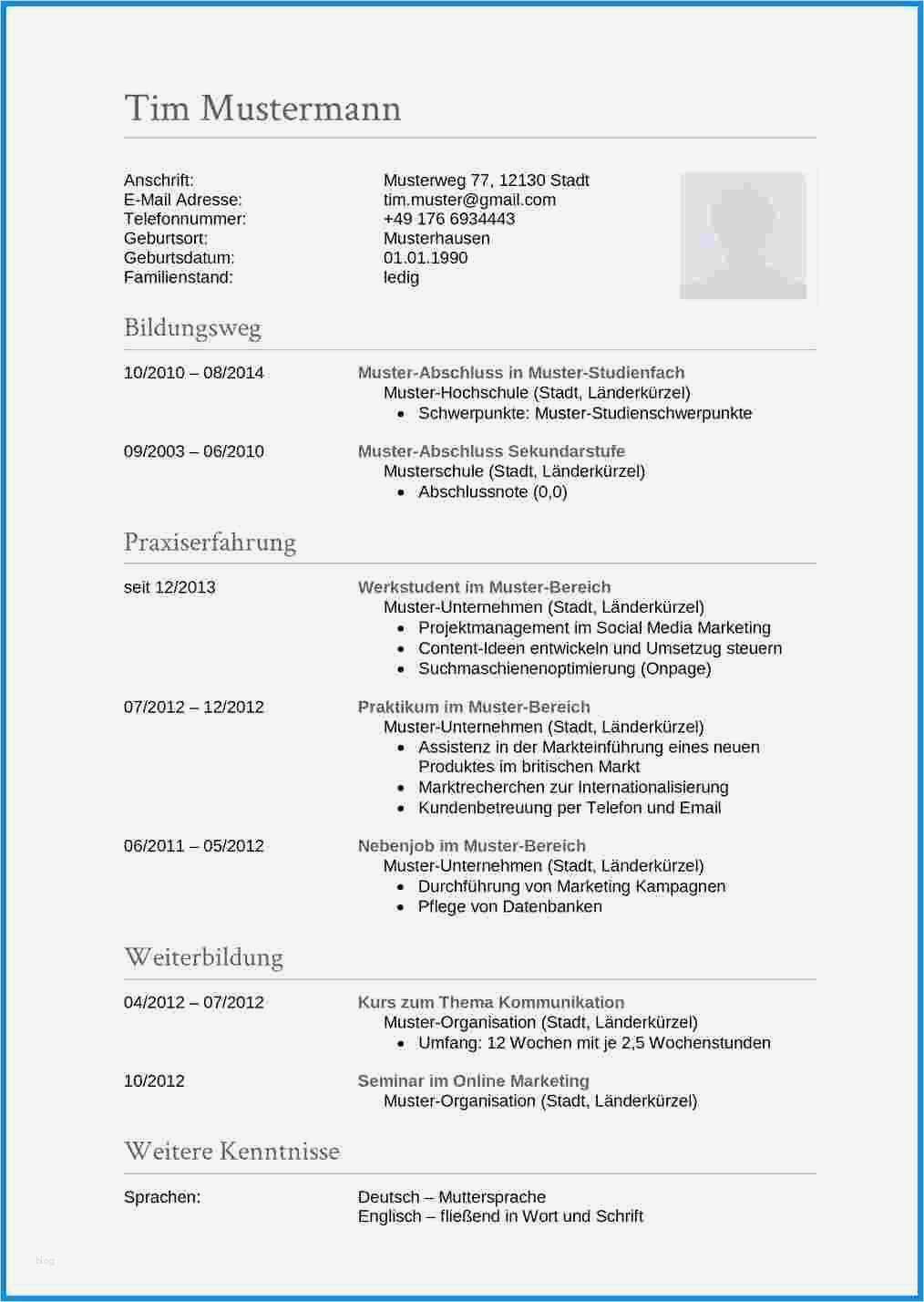 Lebenslauf Auf Englisch Vorlage Kostenlos Best Of Tabellarischer Lebenslauf Englisch Muster Vorlage 12