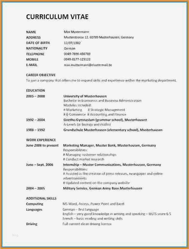 Lebenslauf Auf Englisch Vorlage Kostenlos Großartig 6 Lebenslauf Englisch Muster