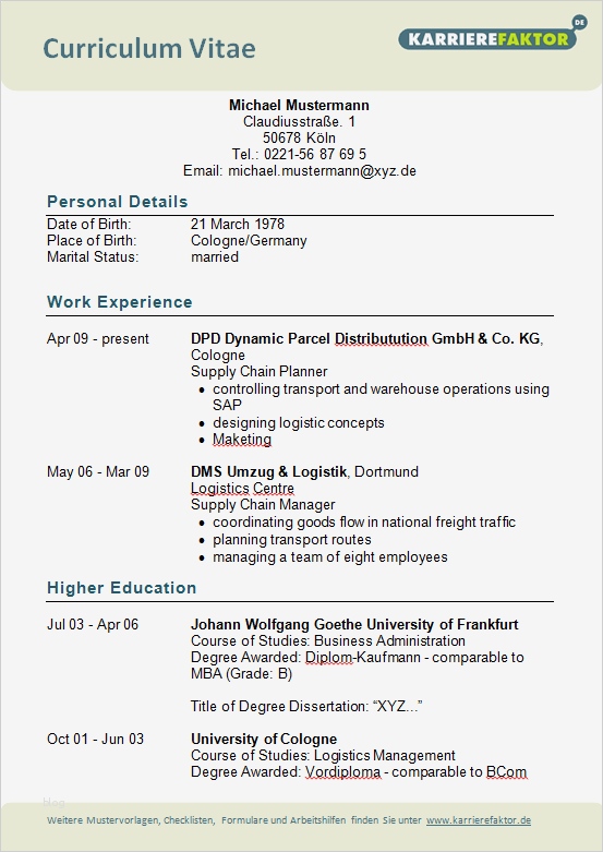Lebenslauf Englisch Vorlage Pdf Schön Curriculum Vitae