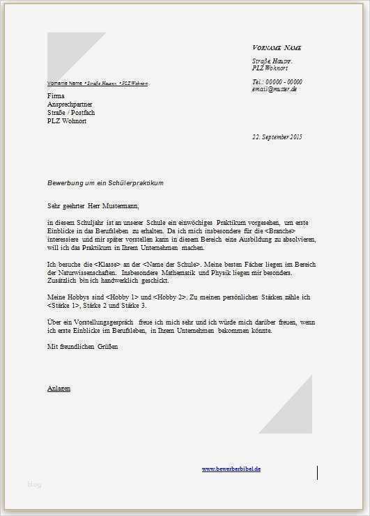 Lebenslauf Für Praktikum Schüler Vorlage Schön Bewerbung Praktikum Schüler Vorlage Muster Und Beispiel
