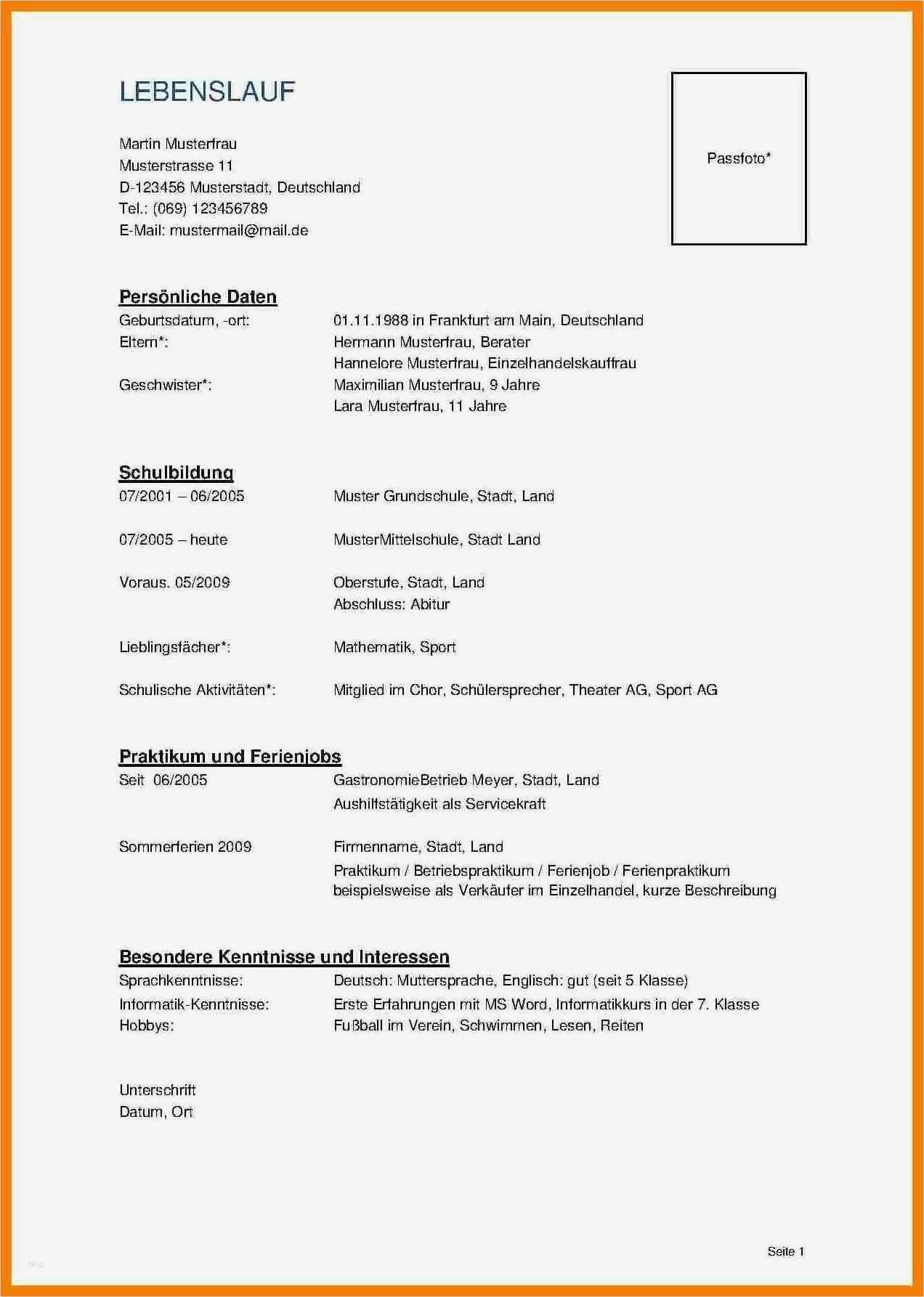 Lebenslauf Kurz Vorlage Erstaunlich Ausgezeichnet Schule Lebenslauf Vorlage Fotos Vorlagen