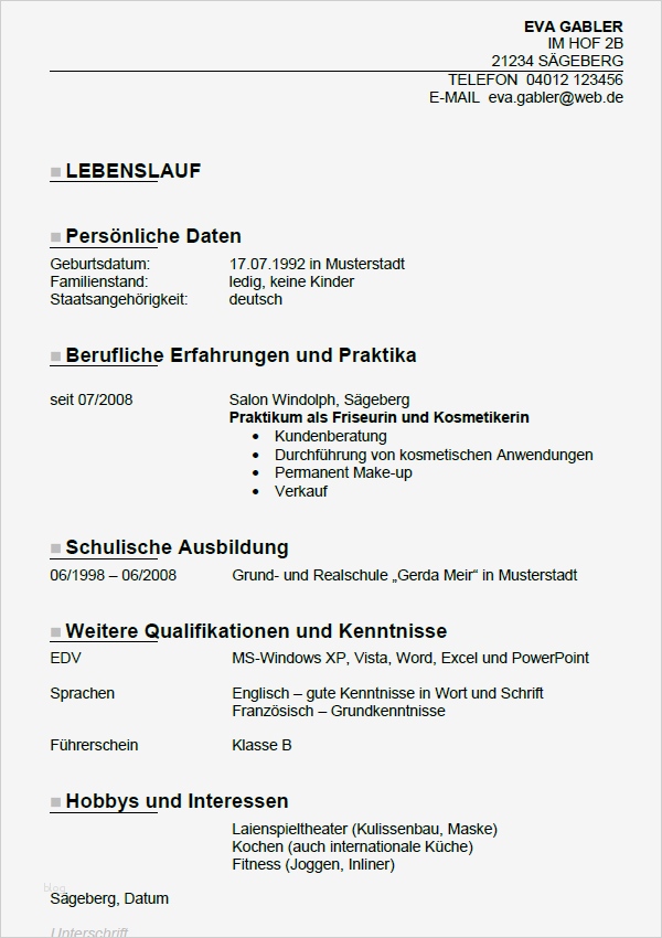 Lebenslauf Vorlage Ausbildung Best Of Bewerbung Ausbildung Zum Friseur sofort Download