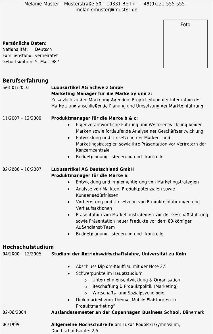 Lebenslauf Vorlage Für Studium Cool Berufserfahrene Bewerberin Im Marketing