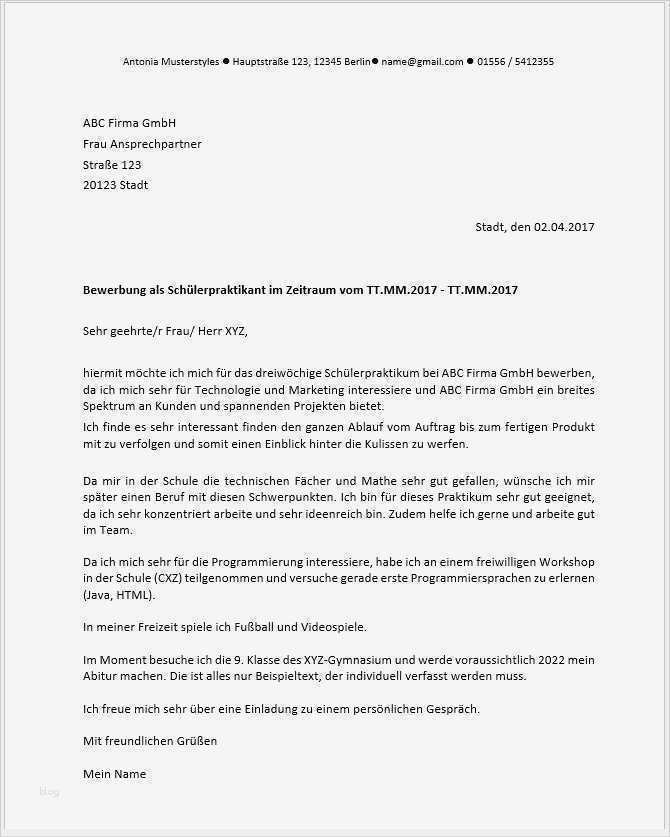 Lebenslauf Vorlage Schülerpraktikum Elegant Bewerbung Schülerpraktikum