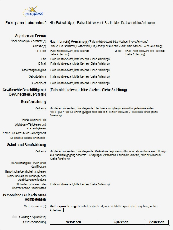 Lebenslauf Vorlage Word Download Best Of Europass Lebenslauf Download