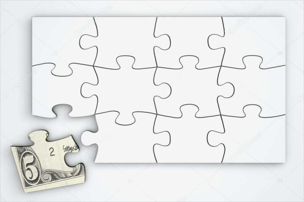 5 Dollar Hinweis Puzzle Vorlage Ansicht von oben