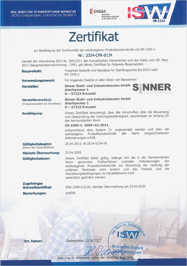 Leistungserklärung En 1090 Vorlage Best Of Sinner Stahlbau Din En 1090 2 2008 A1 2011 Zertifiziert