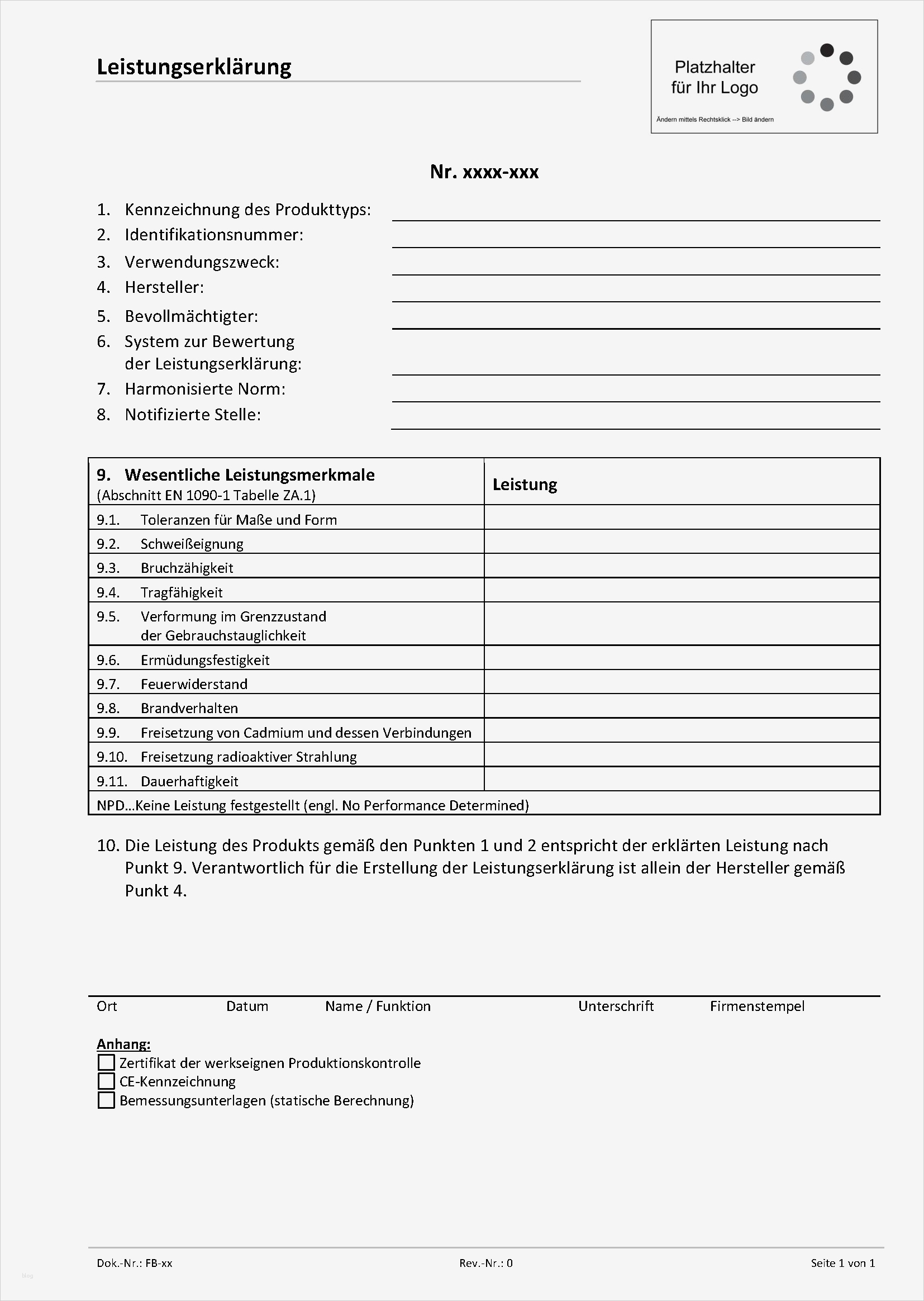 Leistungserklärung En 1090 Vorlage Inspiration formblatt En1090