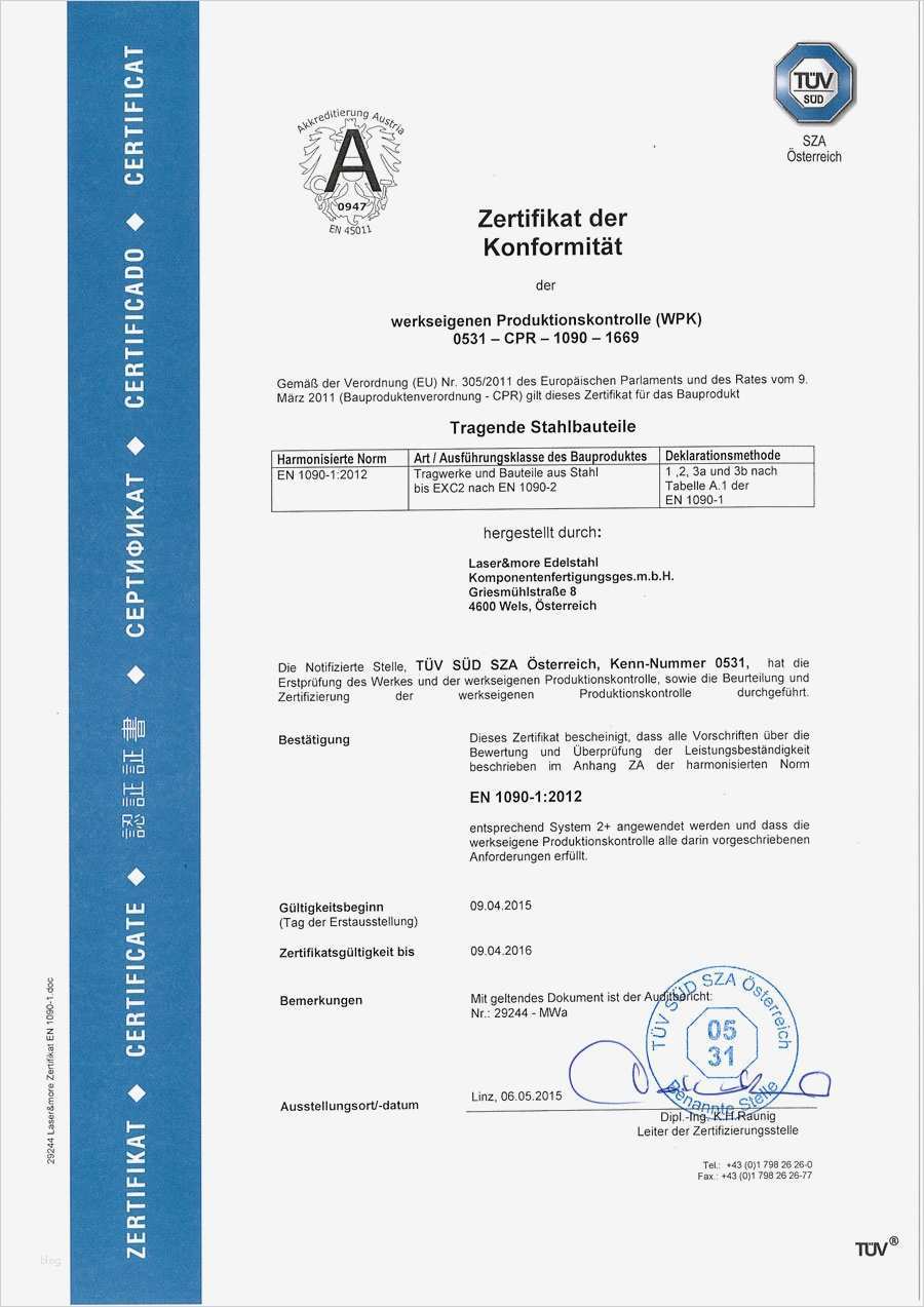 Leistungserklärung En 1090 Vorlage Luxus Zertifizierung Nach En 1090 Bis Exc 2 Für Edelstahl