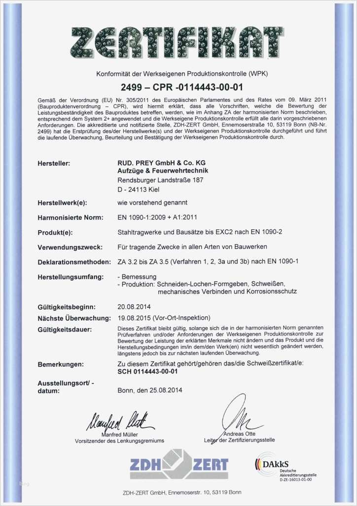 Leistungserklärung En 1090 Vorlage Neu Din En 1090 Aufzüge