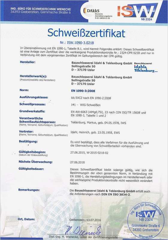 Leistungserklärung En 1090 Vorlage Schönste Bauschlosserei Idahl & Teklenburg Gmbh Download